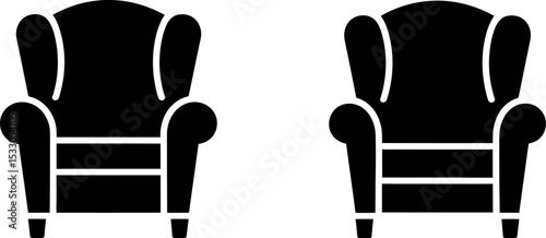 Two black armchair icons symmetrically positioned on a white background in a simple graphic style