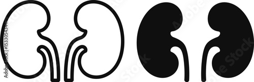 Two kidney illustrations one in outline and one in solid fill on a white background side by side