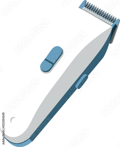 Electric hair clipper grooming tool in white and blue vector illustration for personal care use 