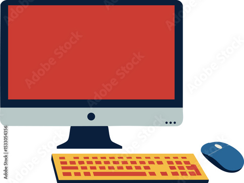 Computer desktop monitor with keyboard and mouse vector illustration in simple style 