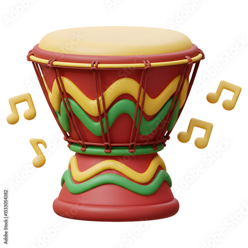 3D Colorful Drum with Musical Notes, Symbolizing Rhythm and Celebration