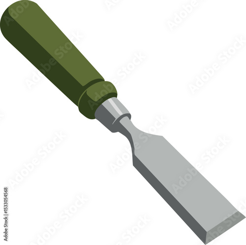 Woodworking chisel tool with green handle for carving and shaping wood vector illustration 