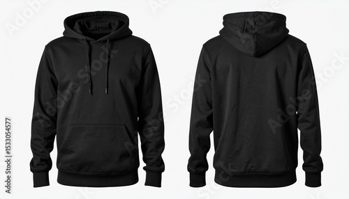 Set of Black front and back view tee hoodie hoody sweatshirt on transparent backgroun