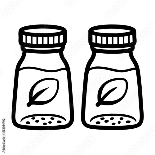 Spice jars with leaves illustration for culinary concept  