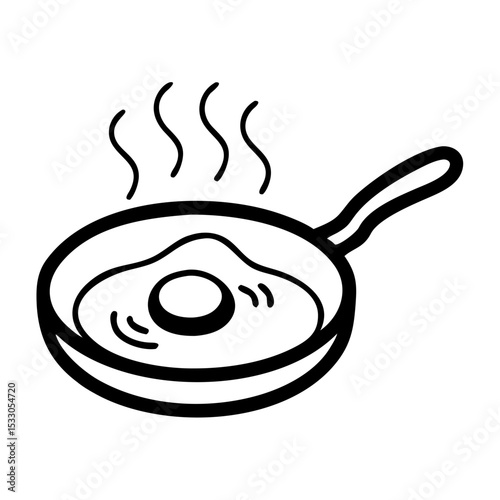 Frying egg in a pan with steam rising above in a minimalist style  