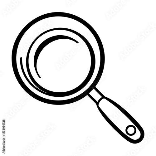 Frying pan with handle in minimalistic black line art style  
