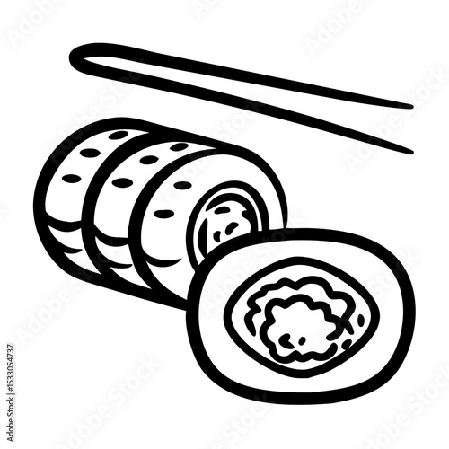 Sushi rolls with chopsticks and filling on a white background  