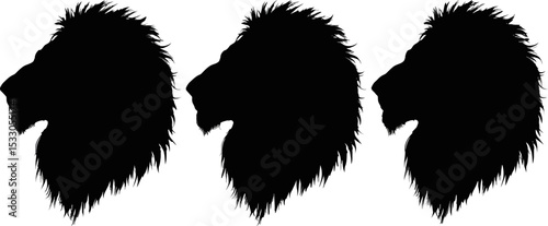 Three lion head silhouettes displayed in a row against a plain white background design art