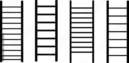 Four black and white ladder illustrations with varying rung counts on a white background