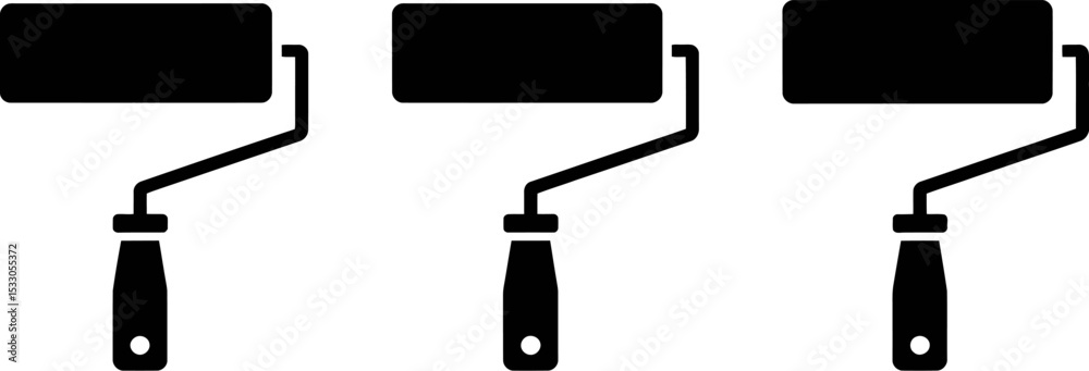 Three paint rollers aligned in a row on a white background in a simple black and white design