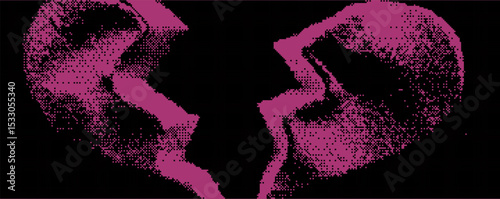 Heartbreak visualized through a fractured heart design in vibrant pink tones set against a dark background