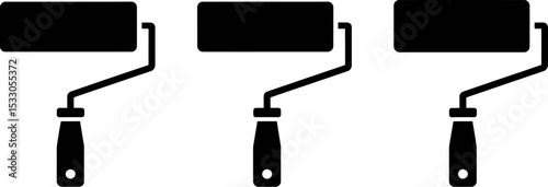 Three paint rollers aligned in a row on a white background in a simple black and white design