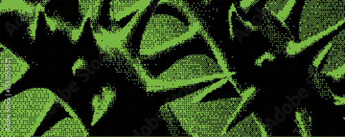 Intricate green abstract pattern revealing a complex texture of spikes and shapes in a bold, dark background