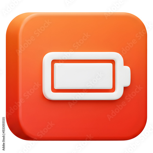 3D Gradient Orange Battery Icon with White Outline, Representing Low Power Status in UI Design