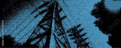 Captivating silhouette of power lines against a twilight sky in a vibrant urban landscape