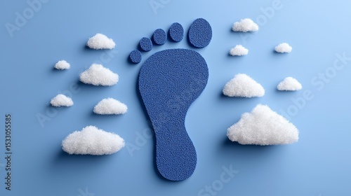Creative footprint design set against a serene blue background with fluffy clouds adding a dreamy touch, evoking a sense of whimsy and imagination during a sunny day