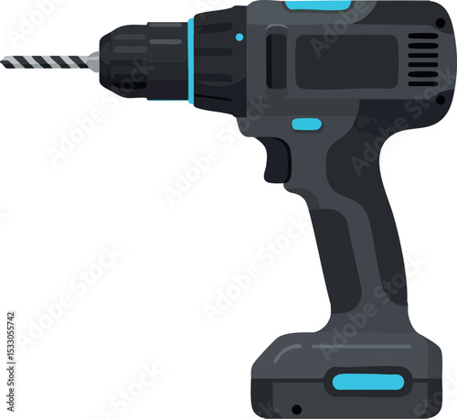 Cordless power drill tool for construction and DIY projects vector illustration 