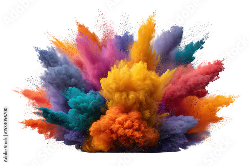 Vibrant color powder explosion isolated on transparent background