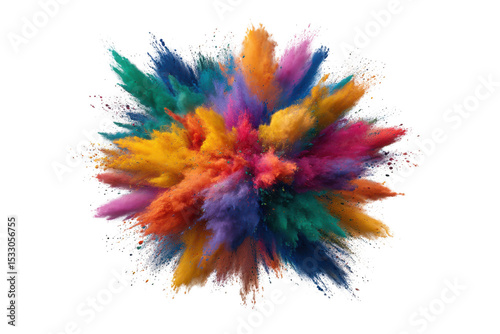 Vibrant color powder explosion isolated on transparent background