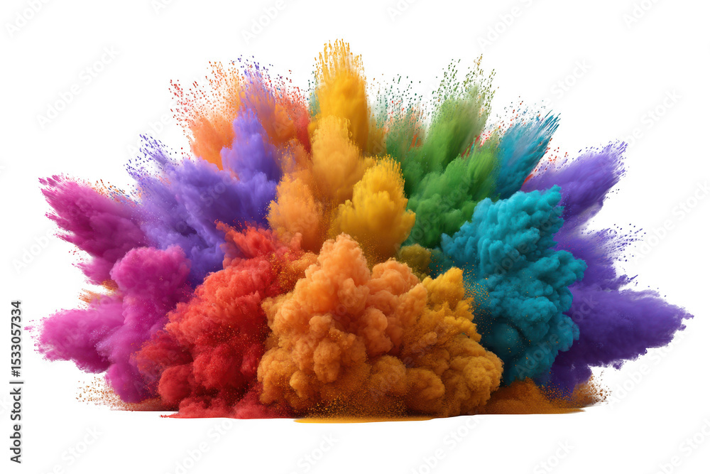 Fototapeta premium Rainbow color powder explosion isolated on transparent background