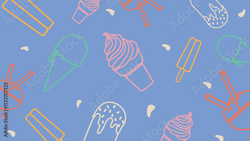 Blue ice cream doodle background