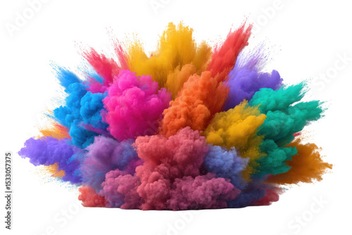 Vibrant rainbow color powder explosion isolated on transparent background
