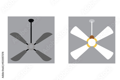 Illustrated comparison of two ceiling fans with gray and white blades vector design