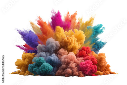 Colorful exploding paint cloud isolated on transparent background