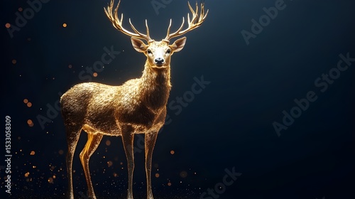 Golden deer majestic stag animal reindeer christmas wildlife nature art decoration design illustration
