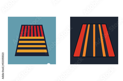 Abstract illustration of a runway approach depicted using vibrant geometric shapes