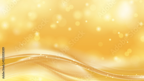 Elegant golden abstract background with bokeh glitter and shining wave element