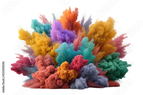 Colorful powder explosion isolated on transparent background