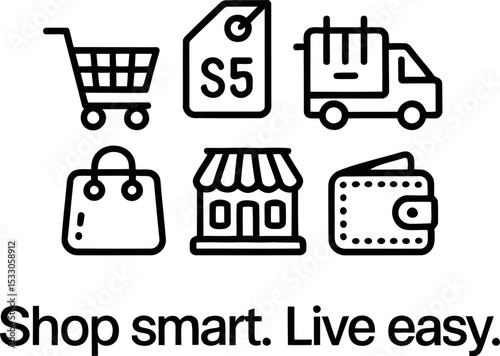 Collection of shopping related icons including cart price tag truck bag store and wallet