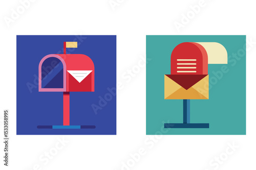 Two flat design mailboxes depicting modern postal service delivery concept illustration