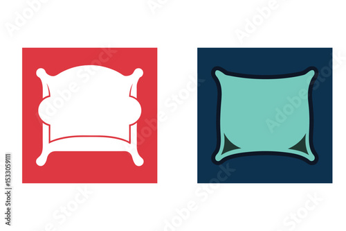 Modern vector illustrations of armchair and cushion pillows with color block backgrounds