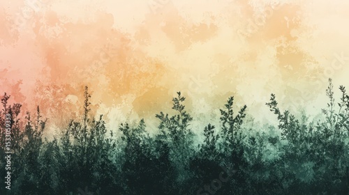 Plant Silhouettes Against Soft Orange-Green Gradient — Minimalist Botanical Background for Nature, Wellness, and Editorial Use