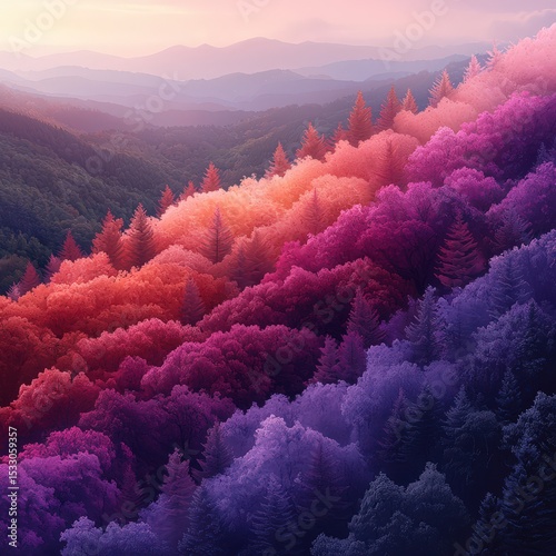 Vivid Multicolored Forest Under Soft Pastel Sky — Surreal and Dreamy Nature Scene for Art, Travel, and Editorial Themes