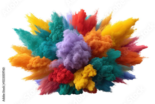 Vibrant multicolored powder explosion isolated on transparent background