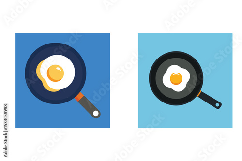 Simple flat style illustrations of a fried egg in a frying pan breakfast concept
