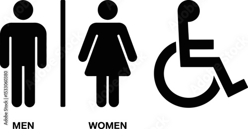 Illustration of men women and handicap restroom signs in black and white simple and clean design