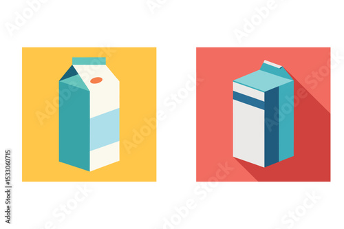 Isometric milk cartons on colorful backgrounds representing healthy dairy products for consumption