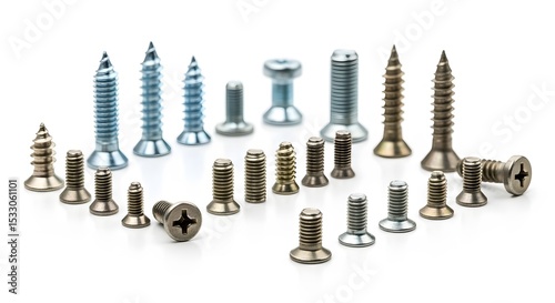 Assorted screws and bolts on white background for construction and diy projects screws bolts fasteners hardware