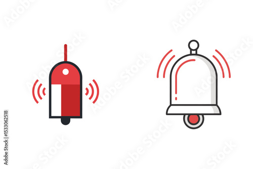 Two stylish vector illustrations of a ringing bell symbol with modern flat design