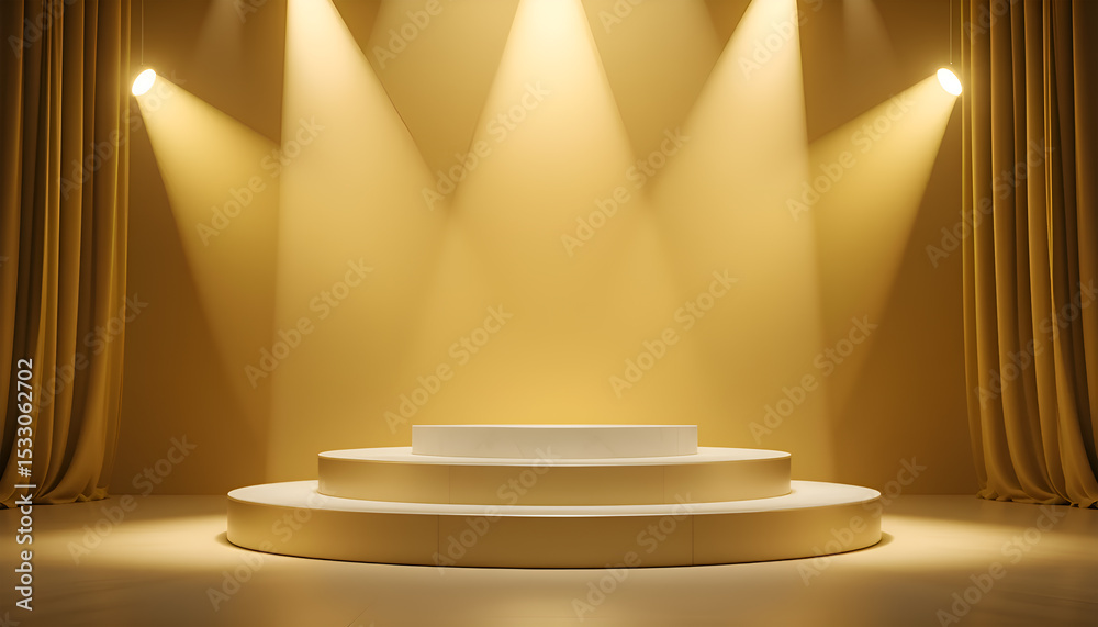 Obraz premium Golden stage with spotlights and marble platform