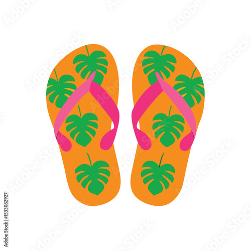 Flip Flops with Tropical Pattern – Cute Beach Footwear Clipart
