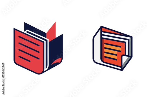 Two colorful abstract book icons representing education knowledge and learning concepts