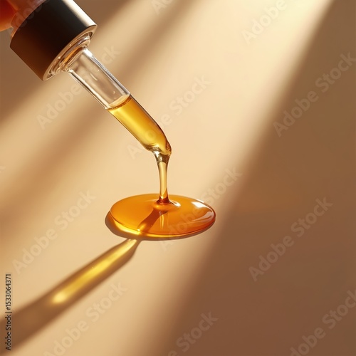 Wallpaper Mural Close-up pipette pouring serum liquid with shadows on beige background. Golden cosmetic oil drop forming pool. Beauty, skincare product presentation. Transparent glass dropper with skincare product. Torontodigital.ca