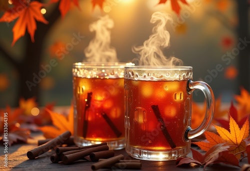 warm spiced cider vintage glass mugs cozy autumn drink homestyle aromatic beverage seasonal comfort holiday charm, harvest, hogroast, warmth, tradition, ingredient