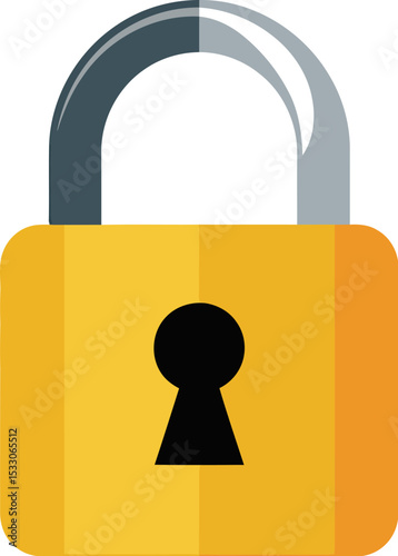 Illustration of a yellow padlock with a silver shackle on a plain white background view front