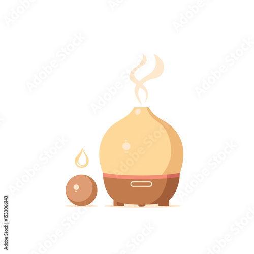 Outline of an aromatherapy diffuser with essential oil drop on white background, minimalistic design.